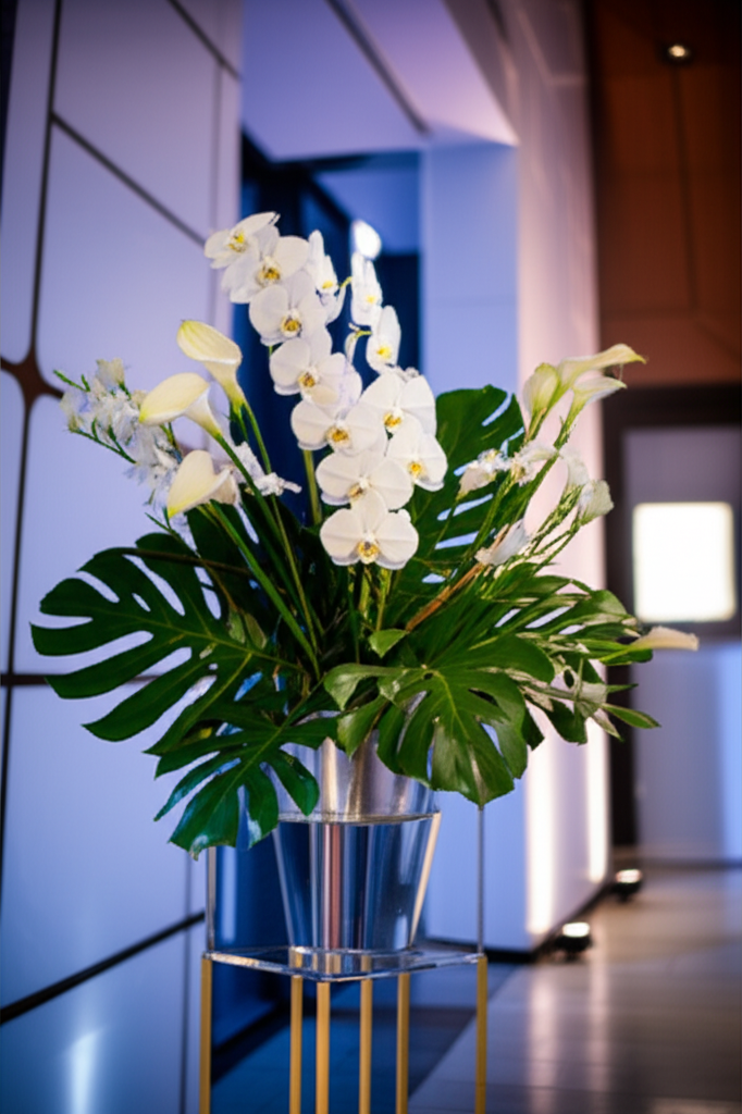 Instalație florală pentru eveniment corporate modern